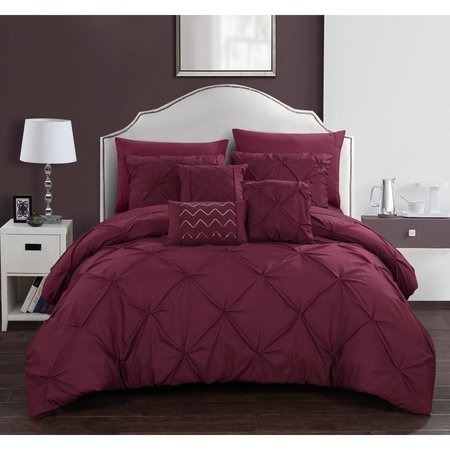 FIXTURESFIRST King Size Zita Comforter Bed Set, Burgundy - 10 Piece FI2541845